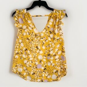 Philosophy Women’s Small Yellow Floral Top Ruffle Sleeve Summer Flowy